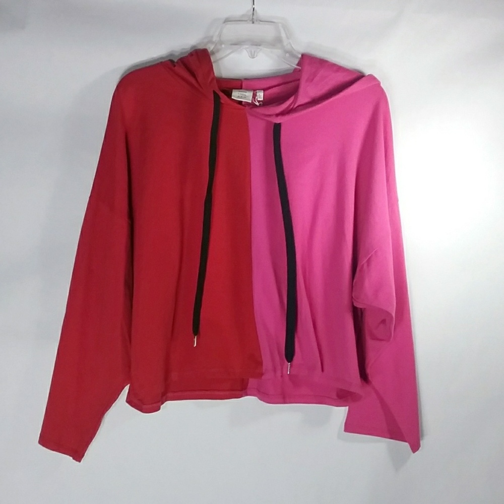 NWT Red Pink Pullover Hoodie Top Large  #C-3